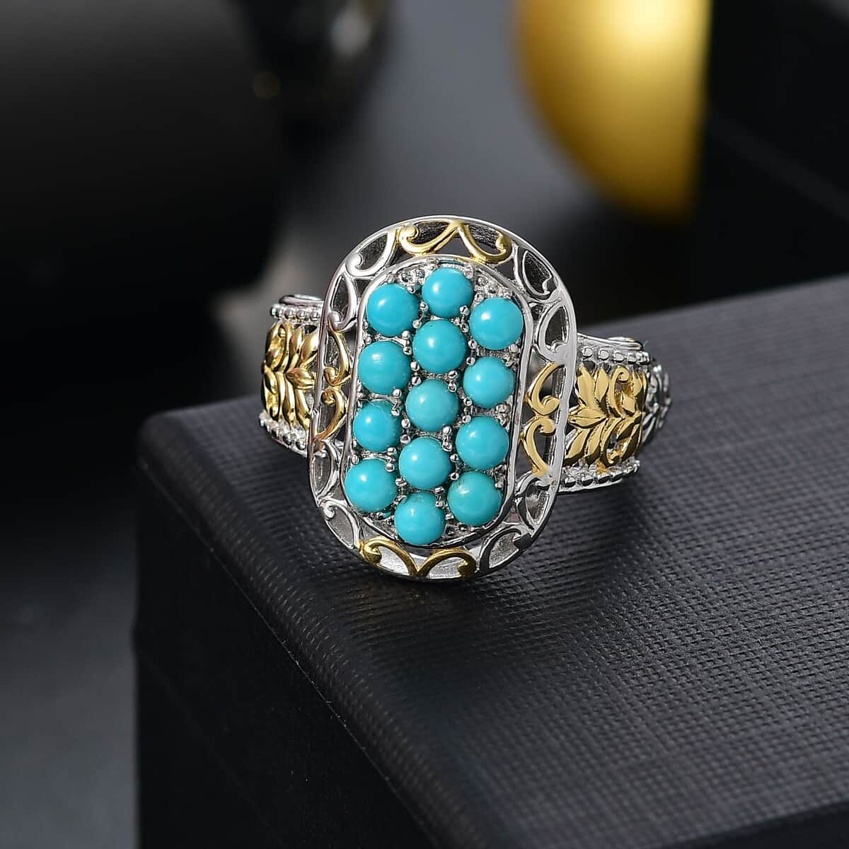 Lagoon Turquoise Cluster Ring in 18K Vermeil YG and Rhodium Over Sterling Silver (Size 10.0) 1.70 ctw image number 1