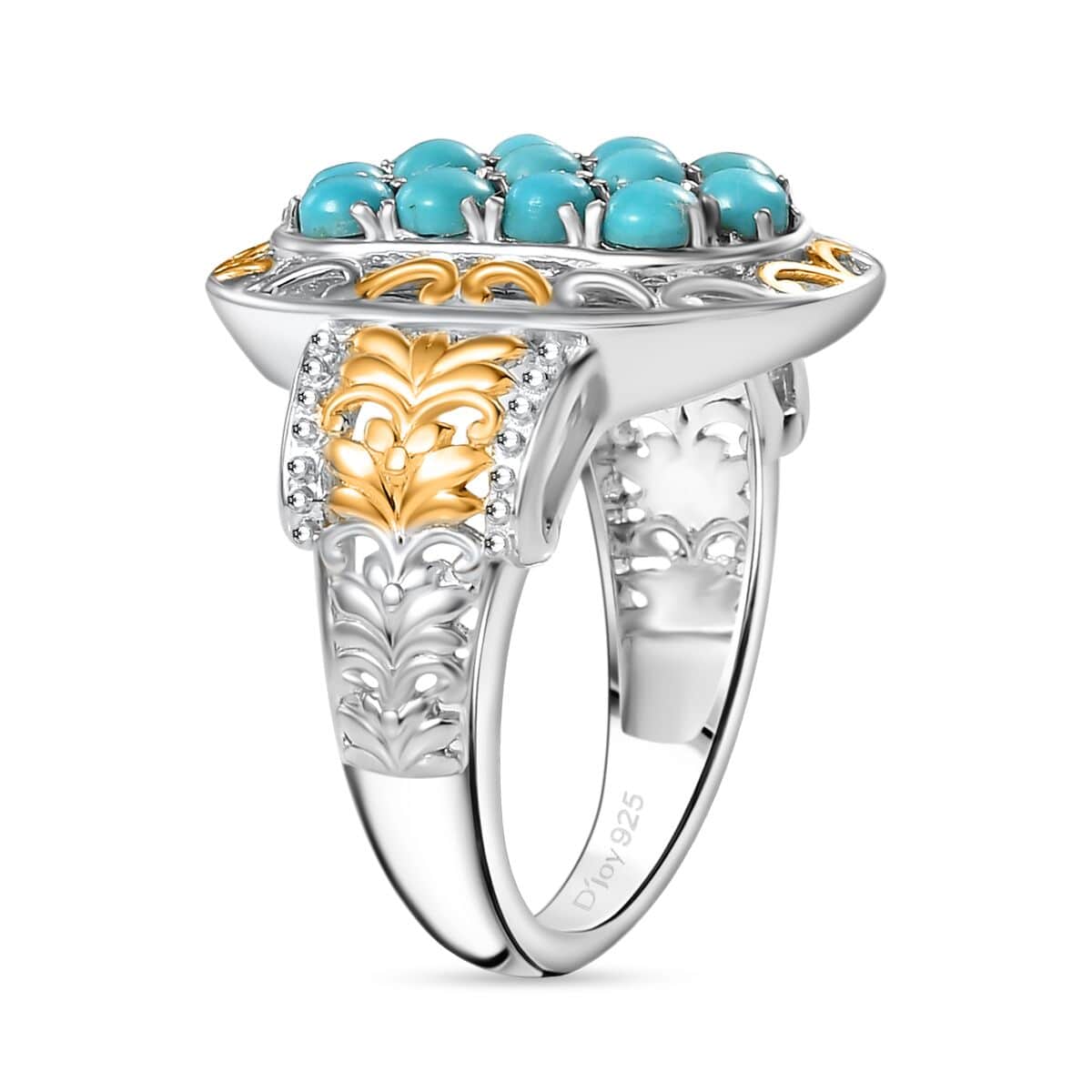 Lagoon Turquoise Cluster Ring in 18K Vermeil YG and Rhodium Over Sterling Silver (Size 10.0) 1.70 ctw image number 3