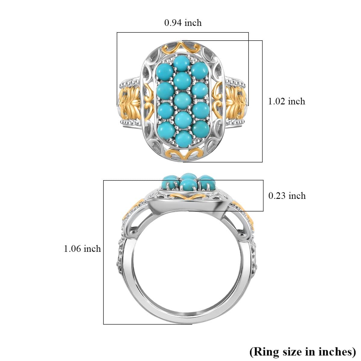 Lagoon Turquoise Cluster Ring in 18K Vermeil YG and Rhodium Over Sterling Silver (Size 10.0) 1.70 ctw image number 5