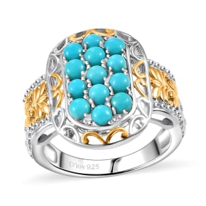 Sleeping Beauty Turquoise 1.70 ctw Mosaic Ring in 18K Vermeil YG and Rhodium Over Sterling Silver (Size 6.0)