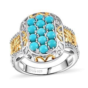 D'Joy Sleeping Beauty Turquoise 1.70 ctw Mosaic Ring in 18K Vermeil YG and Rhodium Over Sterling Silver (Size 8.0)
