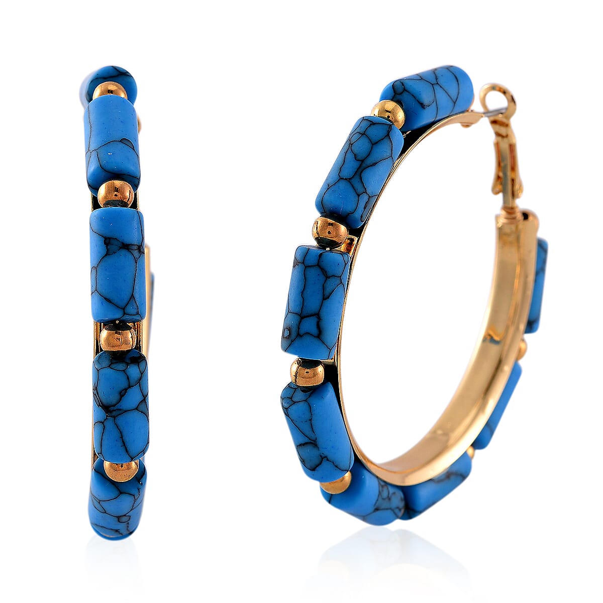 Yellow Tigers Eye 50.00 ctw Hoop Earrings in Goldtone