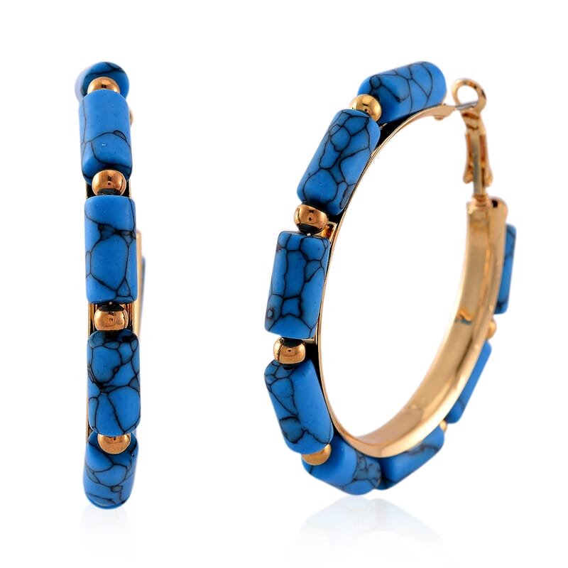 Blue Howlite 50.00 ctw Hoop Earrings in Goldtone