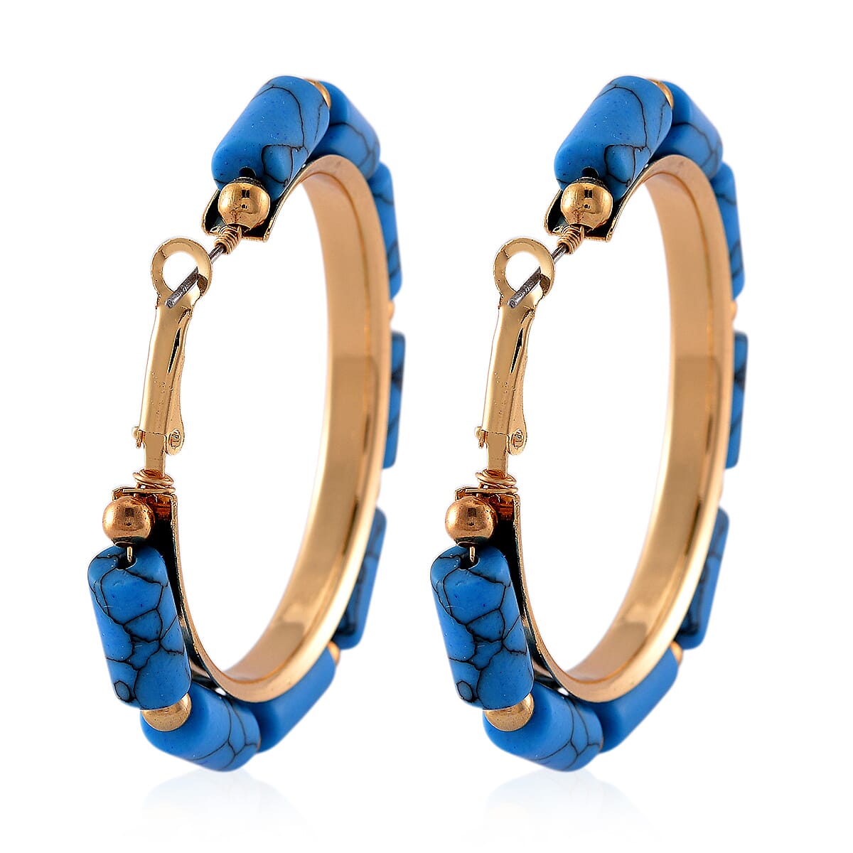 Blue Howlite 50.00 ctw Hoop Earrings in Goldtone