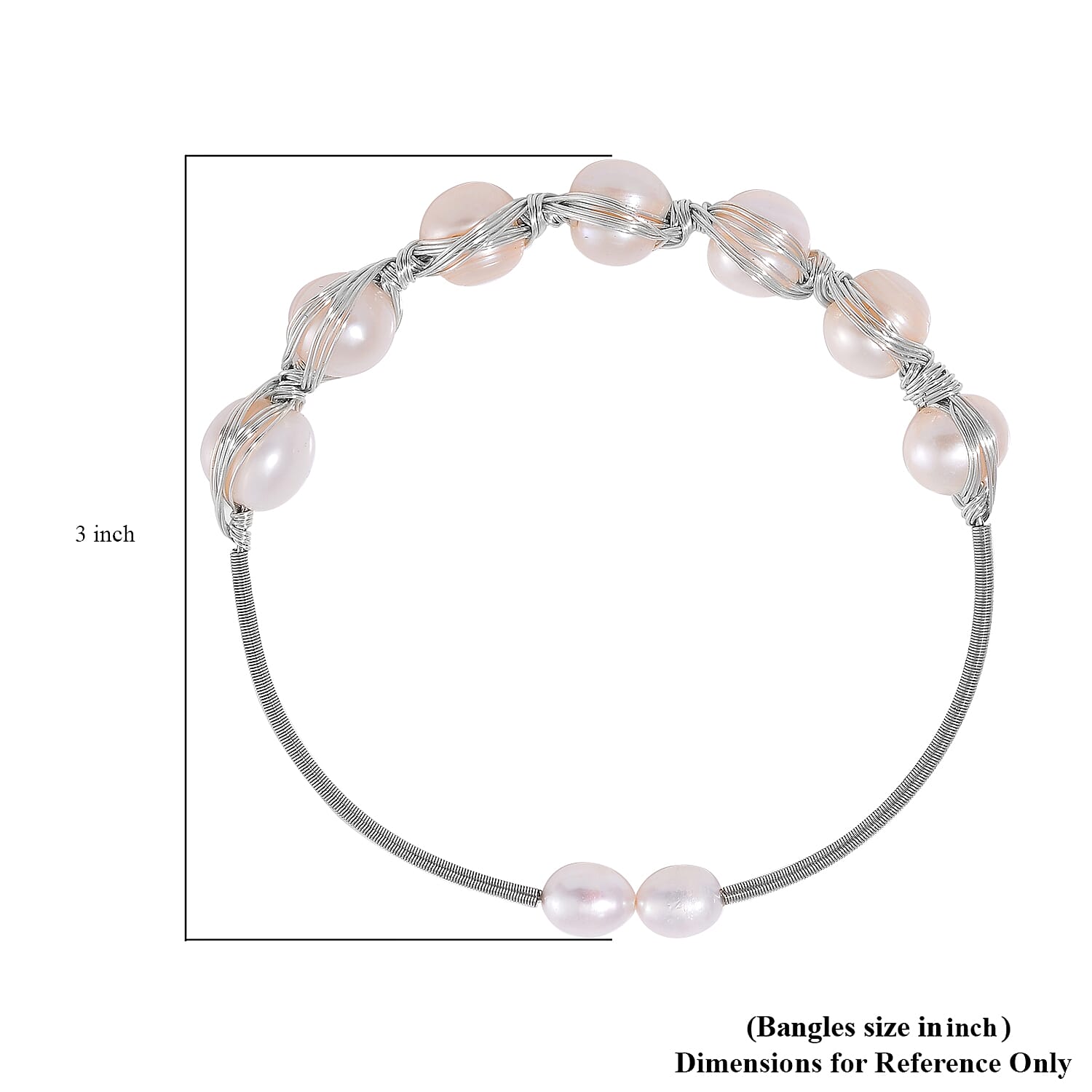 Freshwater Pearl Bangle Bracelet in Silvertone (Adjustable)