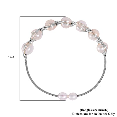 Freshwater Pearl Bangle Bracelet in Silvertone (Adjustable)