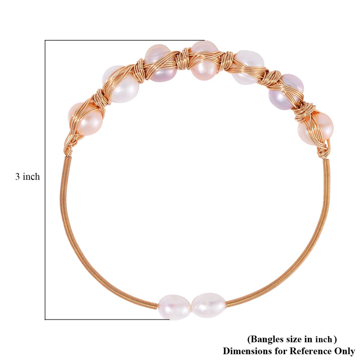 Multi Color Freshwater Pearl Bangle Bracelet in Goldtone (Adjustable) image number 5