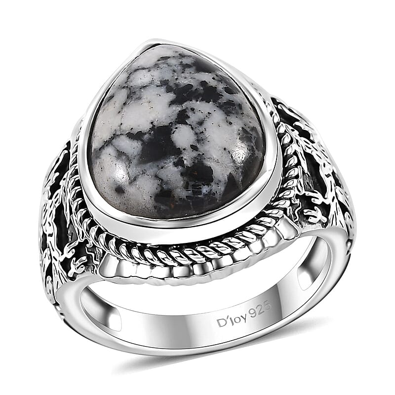 D'Joy Artisan Crafted White Buffalo 9.10 ctw Solitaire Ring in Black Oxidized Sterling Silver (Size 10.0)