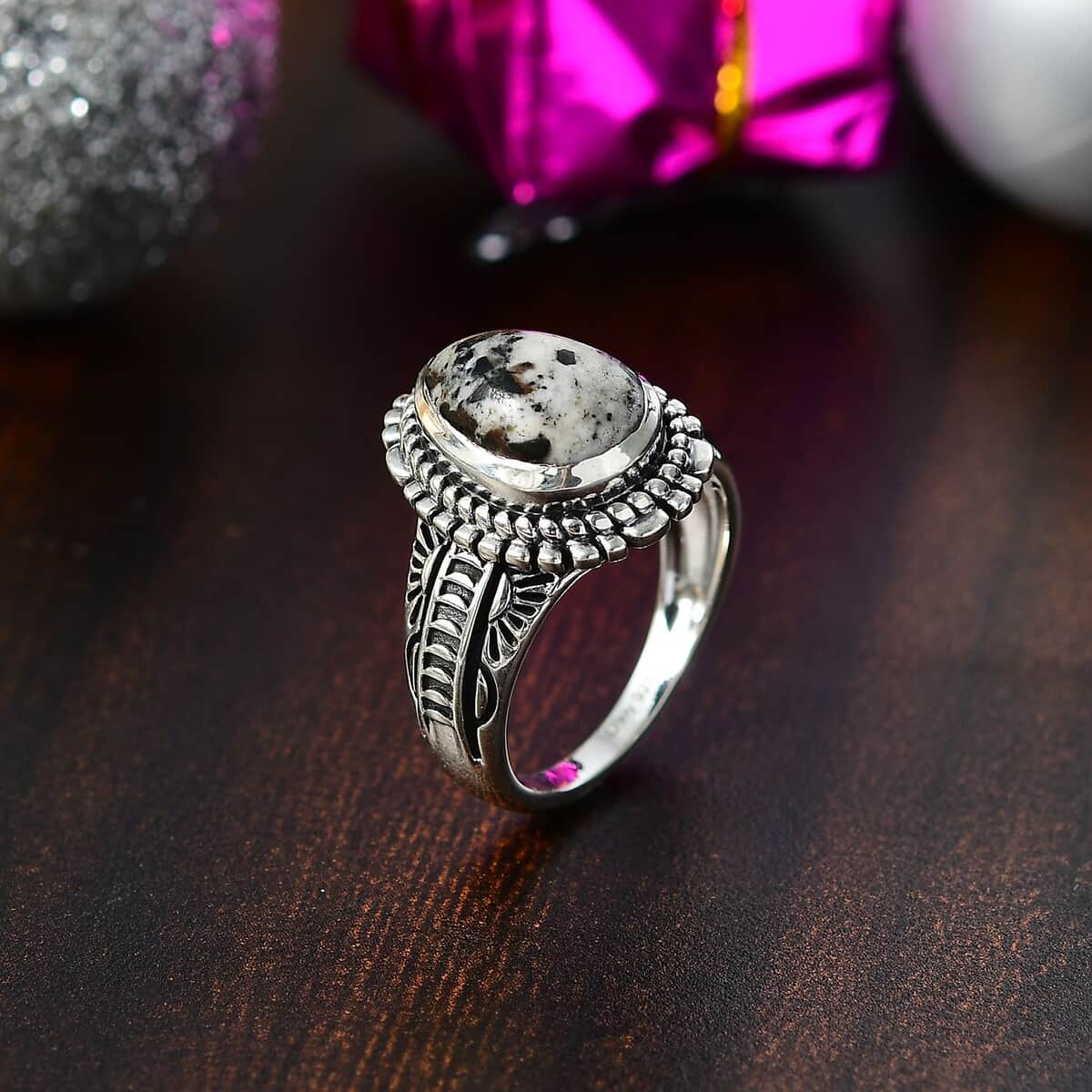 Artisan Crafted White Buffalo 9.10 ctw Solitaire Ring in Black Oxidized Sterling Silver (Size 10.0) image number 1