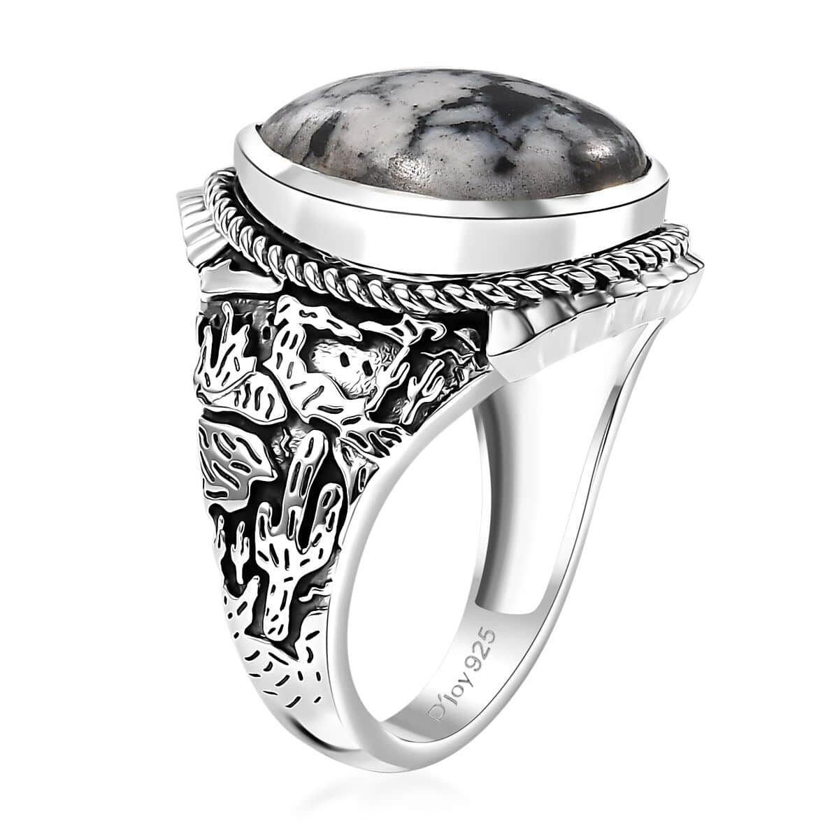 Artisan Crafted White Buffalo 9.10 ctw Solitaire Ring in Black Oxidized Sterling Silver (Size 10.0) image number 3