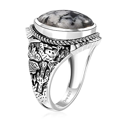 D'Joy Artisan Crafted White Buffalo 9.10 ctw Solitaire Ring in Black Oxidized Sterling Silver (Size 10.0)