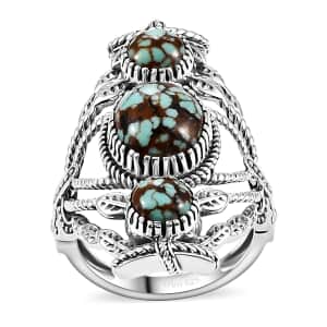 Artisan Crafted Blue Horizon Turquoise 4.60 ctw Ring in Black Oxidized Sterling Silver (Size 10.0)