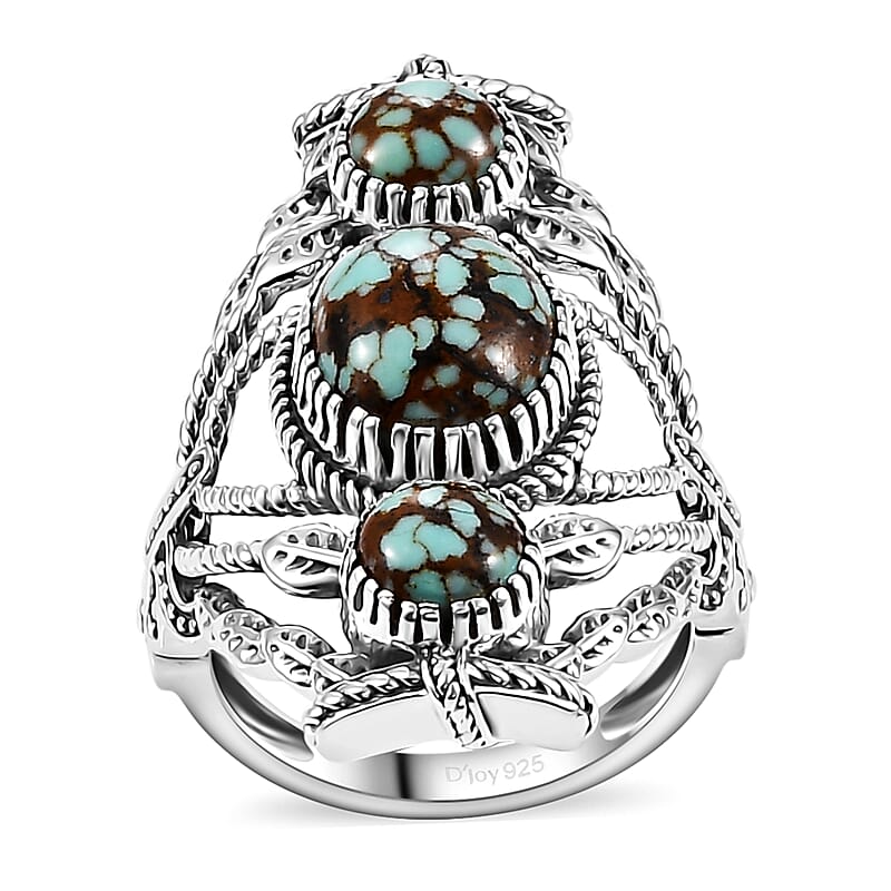 D'Joy Artisan Crafted Blue Horizon Turquoise 4.60 ctw Ring in Black Oxidized Sterling Silver (Size 10.0)