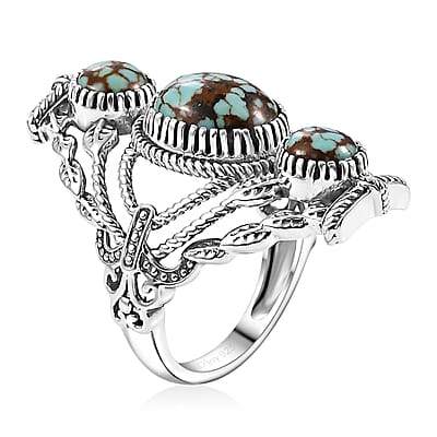 D'Joy Artisan Crafted Blue Horizon Turquoise 4.60 ctw Ring in Black Oxidized Sterling Silver (Size 10.0)