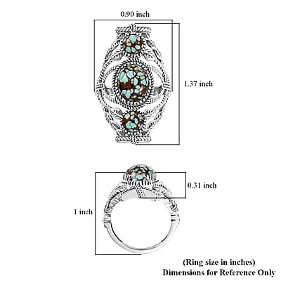 D'Joy Artisan Crafted Blue Horizon Turquoise 4.60 ctw Ring in Black Oxidized Sterling Silver (Size 10.0)