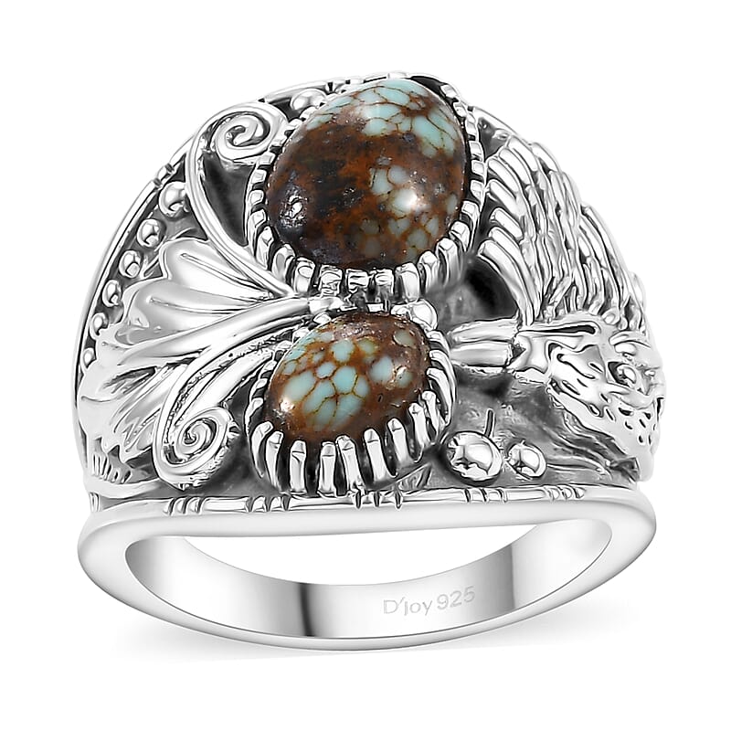 D'Joy Artisan Crafted Blue Horizon Turquoise 2.30 ctw Garuda Ring in Sterling Silver (Size 10.0)