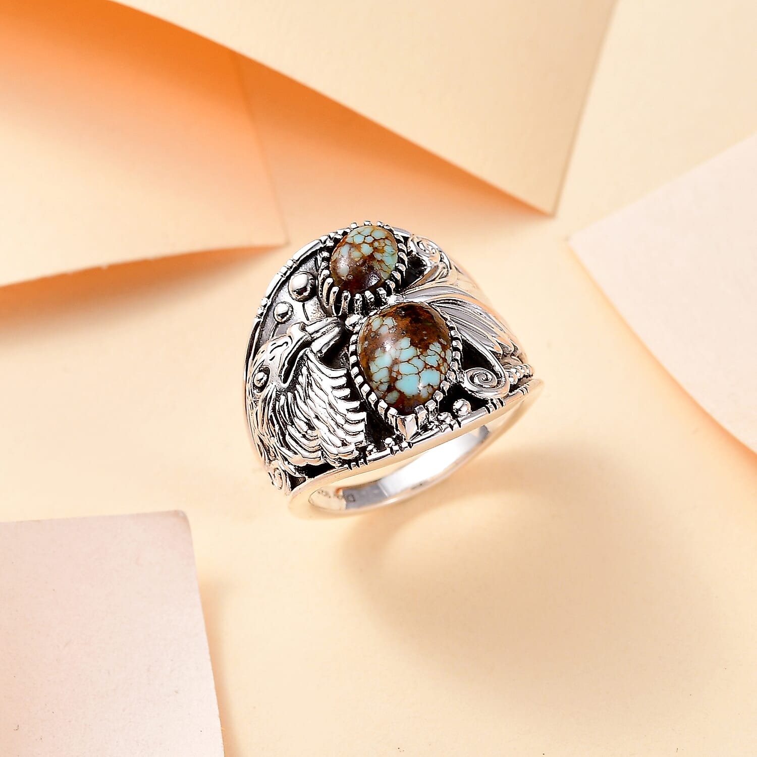 D'Joy Artisan Crafted Blue Horizon Turquoise 2.30 ctw Garuda Ring in Sterling Silver (Size 10.0)