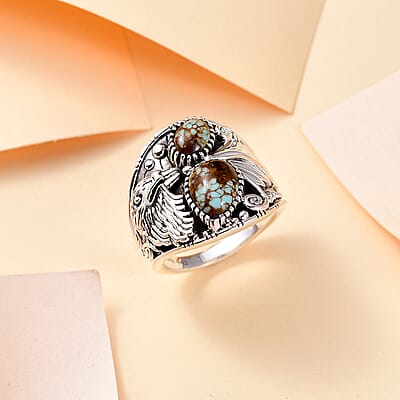 D'Joy Artisan Crafted Blue Horizon Turquoise 2.30 ctw Garuda Ring in Sterling Silver (Size 10.0)