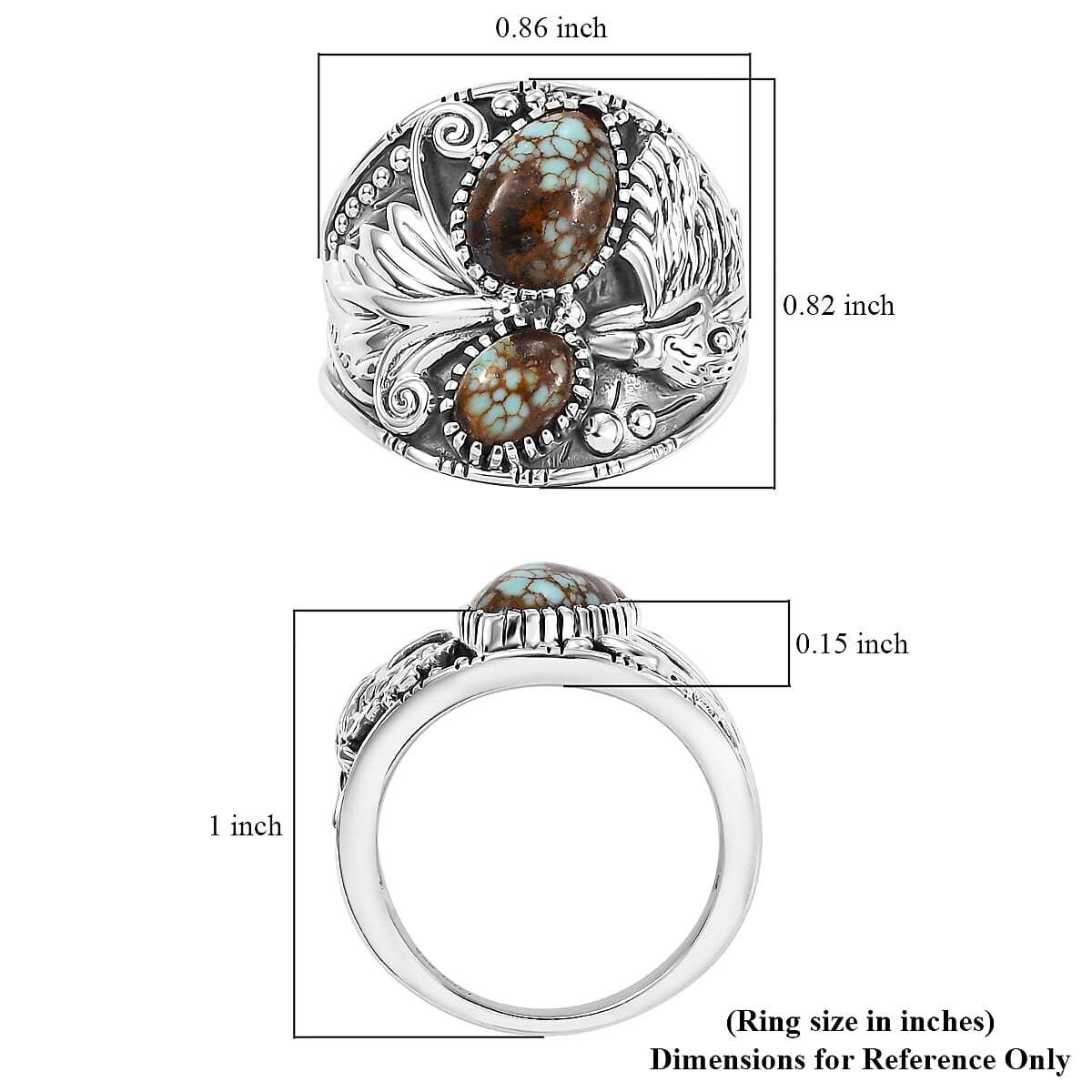 D'Joy Artisan Crafted Blue Horizon Turquoise 2.30 ctw Garuda Ring in Sterling Silver (Size 10.0)