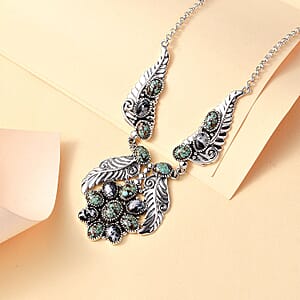 D'Joy Indian Artisan Crafted Blue Horizon Turquoise and White Buffalo 12.60 ctw Feather Necklace in Black Oxidized Sterling Silver 18-20 Inches