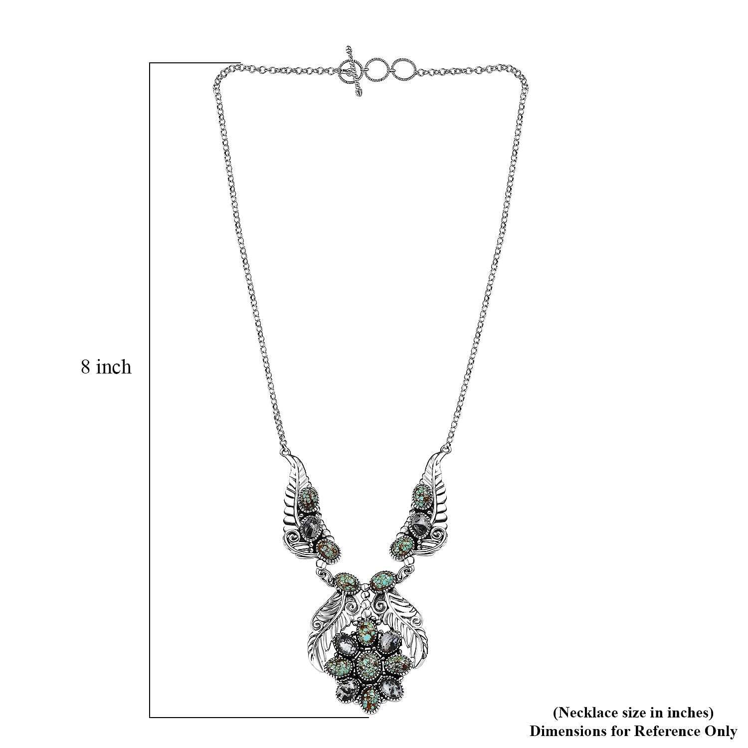 D'Joy Indian Artisan Crafted Blue Horizon Turquoise and White Buffalo 12.60 ctw Feather Necklace in Black Oxidized Sterling Silver 18-20 Inches