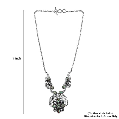 D'Joy Indian Artisan Crafted Blue Horizon Turquoise and White Buffalo 12.60 ctw Feather Necklace in Black Oxidized Sterling Silver 18-20 Inches
