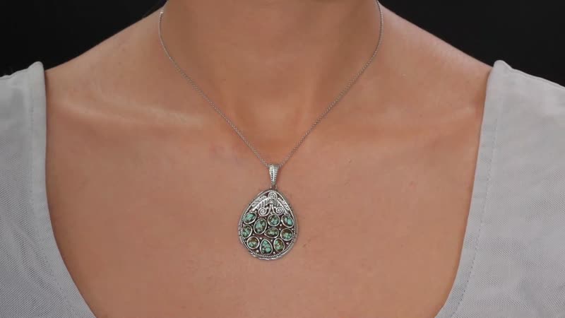 D'Joy Artisan Crafted Blue Horizon Turquoise 4.40 ctw Leaf Pendant without Chain in Black Oxidized Sterling Silver