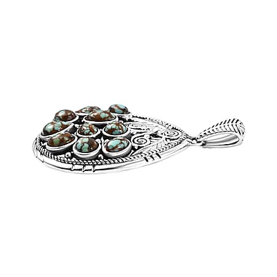D'Joy Artisan Crafted Blue Horizon Turquoise 4.40 ctw Leaf Pendant without Chain in Black Oxidized Sterling Silver