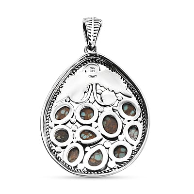 D'Joy Artisan Crafted Blue Horizon Turquoise 4.40 ctw Leaf Pendant without Chain in Black Oxidized Sterling Silver