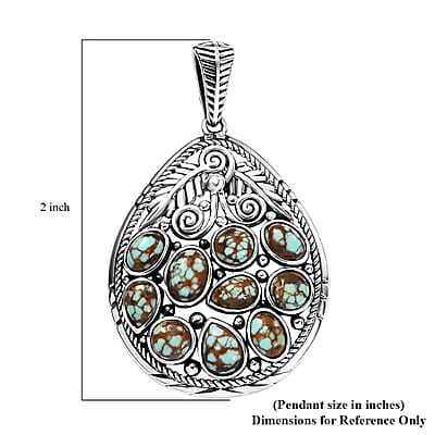D'Joy Artisan Crafted Blue Horizon Turquoise 4.40 ctw Leaf Pendant without Chain in Black Oxidized Sterling Silver