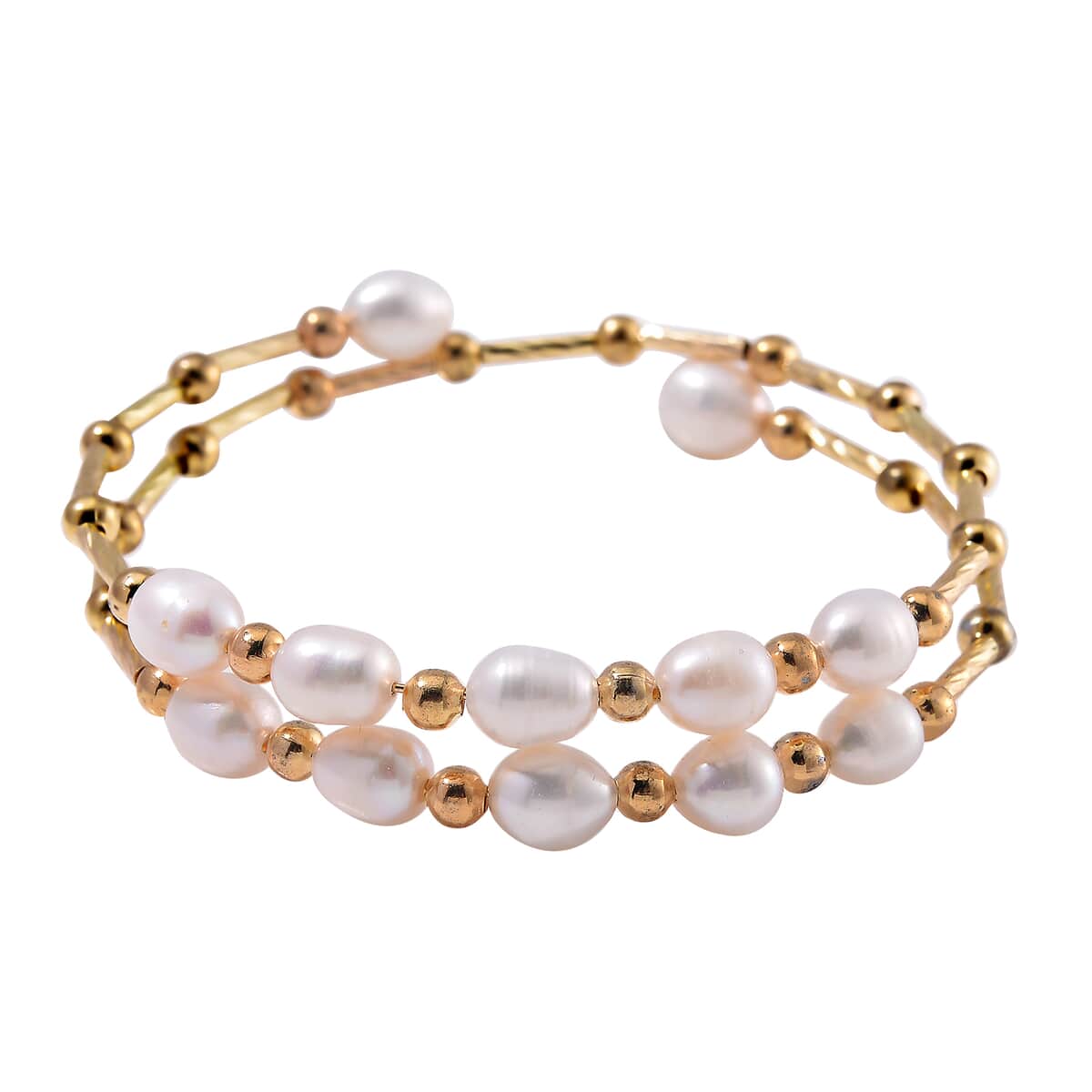 Freshwater Pearl Bangle Bracelet in Goldtone (Adjustable) image number 0