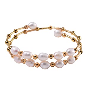 Freshwater Pearl Bangle Bracelet in Goldtone (Adjustable)