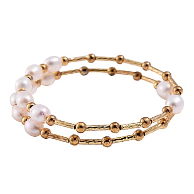 Freshwater Pearl Bangle Bracelet in Goldtone (Adjustable)