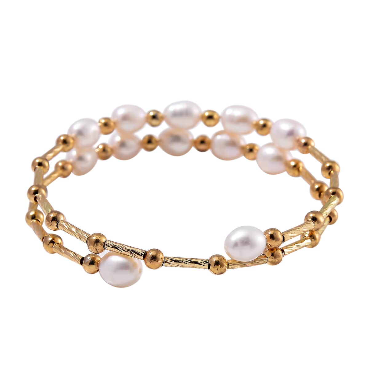 Freshwater Pearl Bangle Bracelet in Goldtone (Adjustable) image number 3