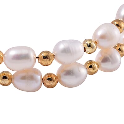 Freshwater Pearl Bangle Bracelet in Goldtone (Adjustable)