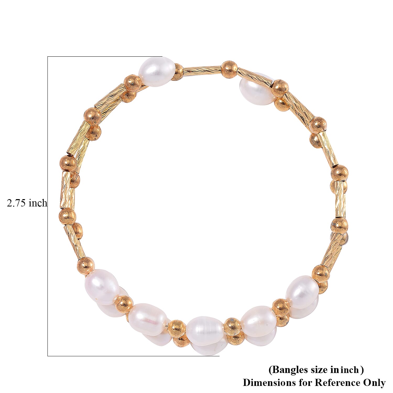 Freshwater Pearl Bangle Bracelet in Goldtone (Adjustable)