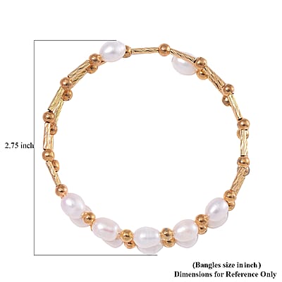 Freshwater Pearl Bangle Bracelet in Goldtone (Adjustable)