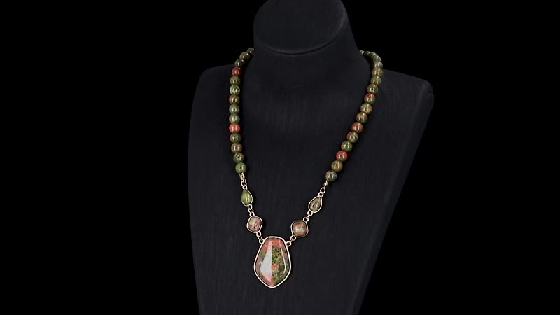 Unakite 220.00 ctw Necklace 18-20 Inches in ION Plated YG Stainless Steel