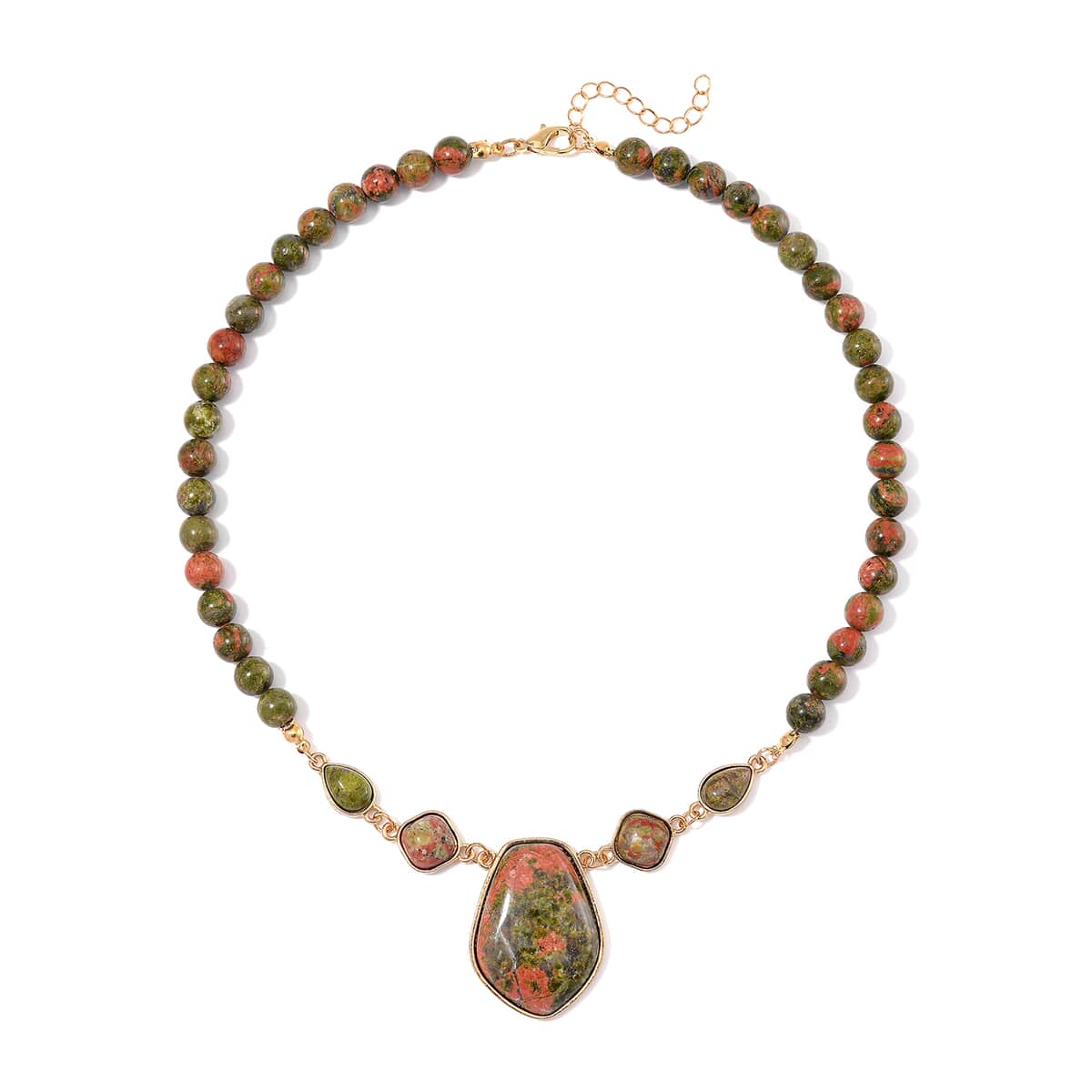 Unakite 220.00 ctw Necklace 18-20 Inches in ION Plated YG Stainless Steel image number 2