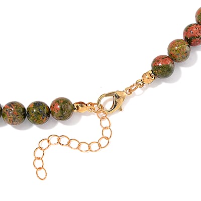 Unakite 220.00 ctw Necklace 18-20 Inches in ION Plated YG Stainless Steel 
