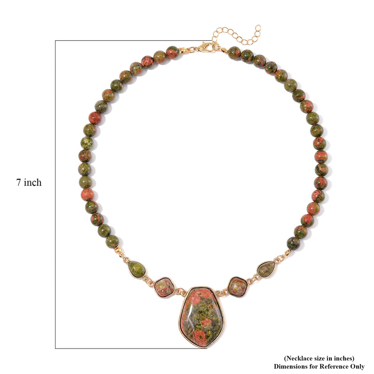 Unakite 220.00 ctw Necklace 18-20 Inches in ION Plated YG Stainless Steel image number 4