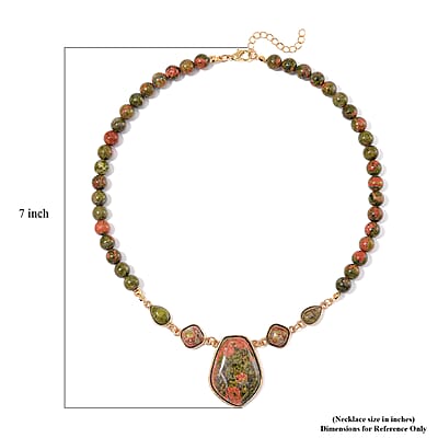Unakite 220.00 ctw Necklace 18-20 Inches in ION Plated YG Stainless Steel 