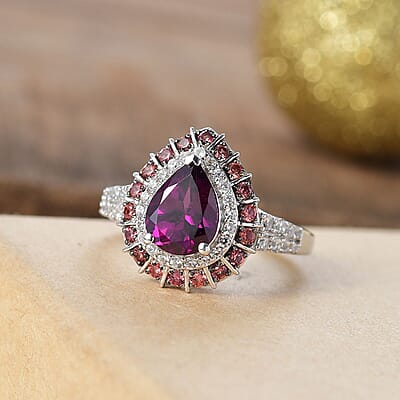 Premium Radiant Ember Garnet and Multi Gemstone 3.40 ctw Ring in Rhodium Over Sterling Silver (Size 10.0)