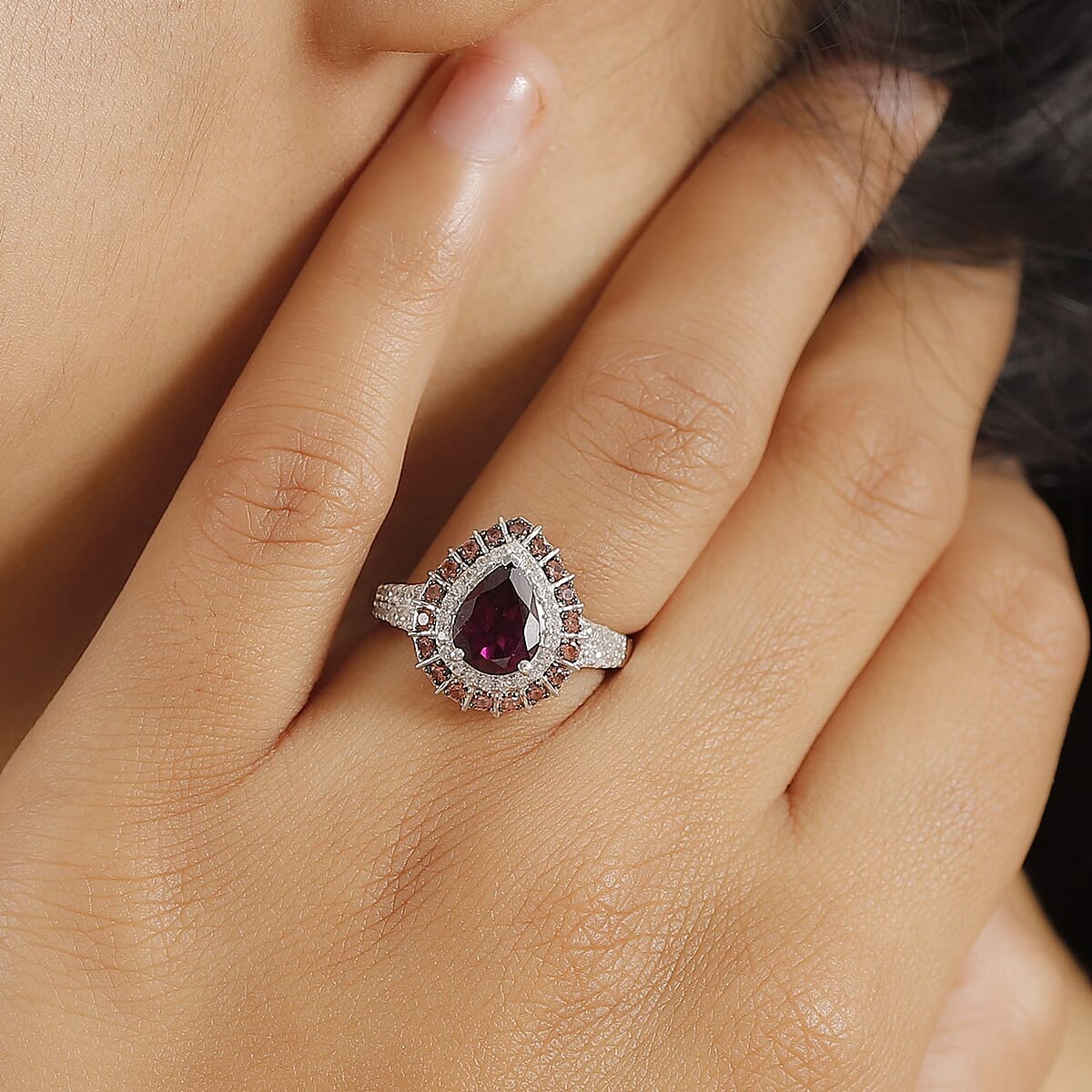 Premium Radiant Ember Garnet and Multi Gemstone 3.40 ctw Ring in Rhodium Over Sterling Silver (Size 10.0) image number 2