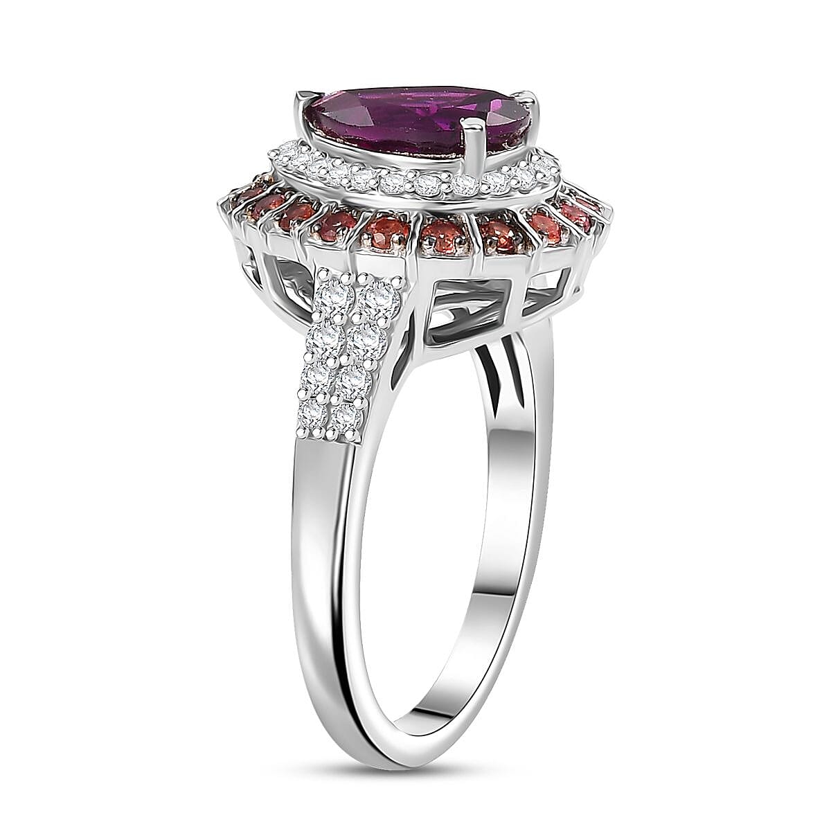 Premium Radiant Ember Garnet and Multi Gemstone 3.40 ctw Ring in Rhodium Over Sterling Silver (Size 10.0)