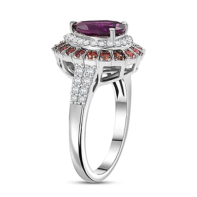 Premium Radiant Ember Garnet and Multi Gemstone 3.40 ctw Ring in Rhodium Over Sterling Silver (Size 10.0)