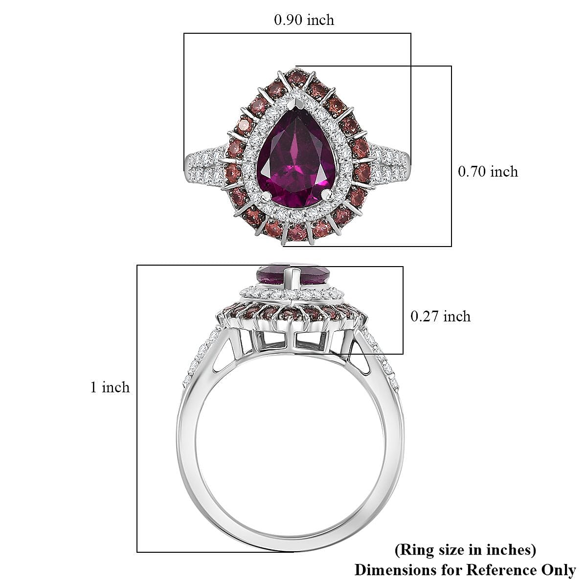 Premium Radiant Ember Garnet and Multi Gemstone 3.40 ctw Ring in Rhodium Over Sterling Silver (Size 10.0)