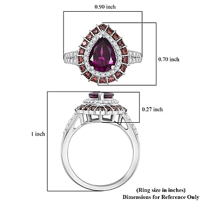 Premium Radiant Ember Garnet and Multi Gemstone 3.40 ctw Ring in Rhodium Over Sterling Silver (Size 10.0)