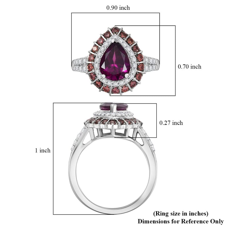 Premium Radiant Ember Garnet and Multi Gemstone 3.40 ctw Ring in Rhodium Over Sterling Silver (Size 10.0)