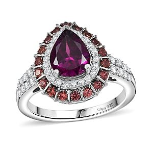 Premium Radiant Ember Garnet and Multi Gemstone 3.40 ctw Ring in Rhodium Over Sterling Silver (Size 6.0)